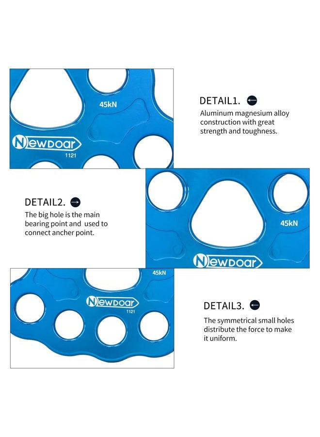 Newdoar Descender Plate 45KN Paw Rigging Plate 8 Holes Rock Climbing Gear (8 holes/45KN Blue) - Image 3